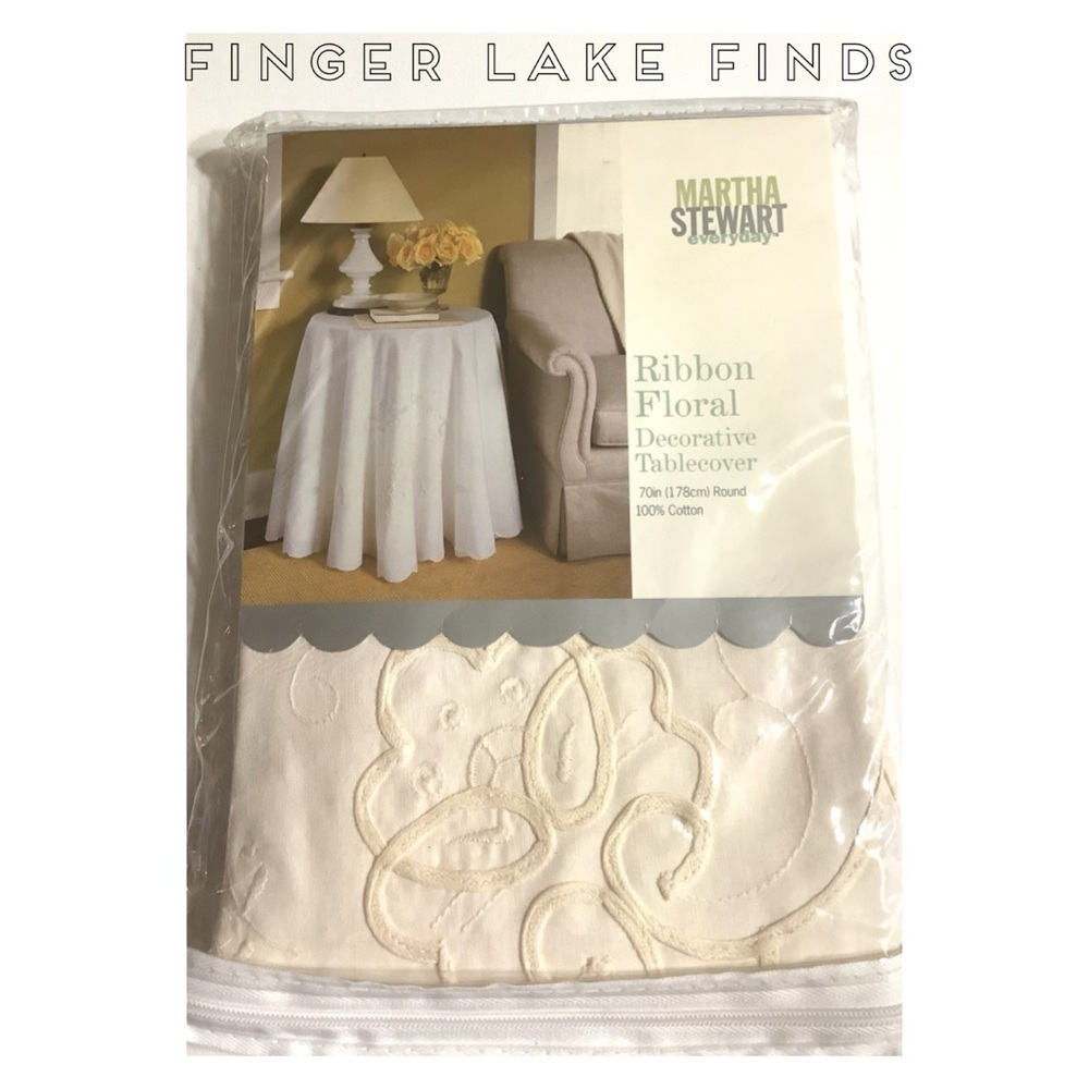 Martha Stewart 70” Round Ribbon Floral Decorative Tablecover